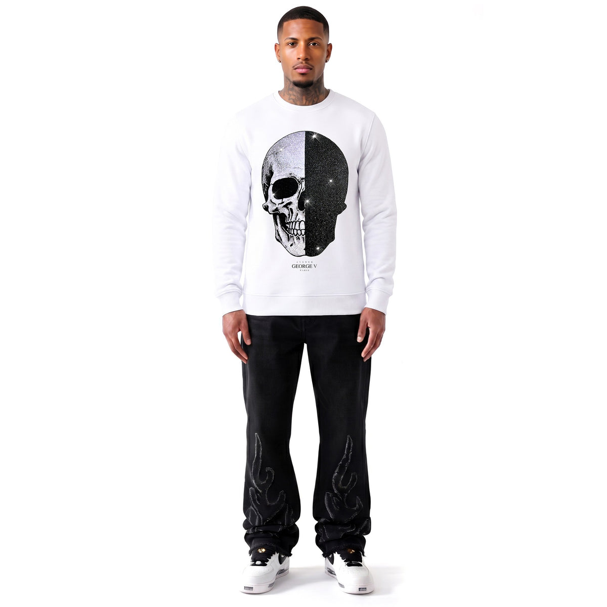 Sweatshirt Skull — Blanc, face, porté (2)