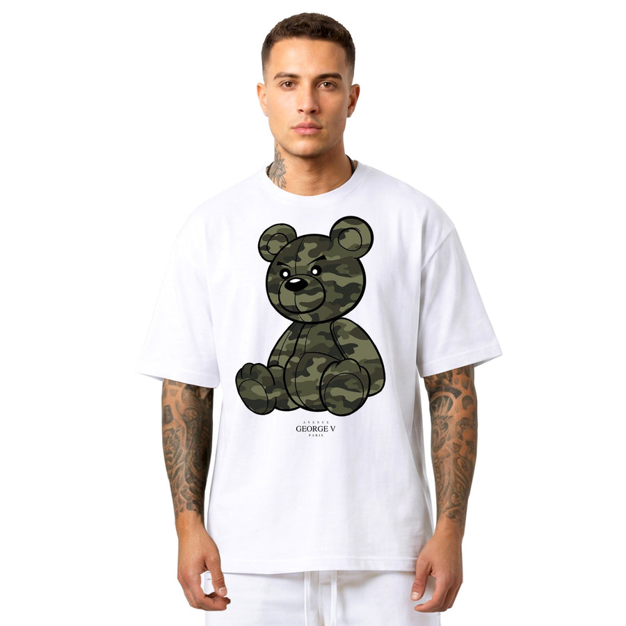 T-shirt Bear Military — Blanc/Kaki, face