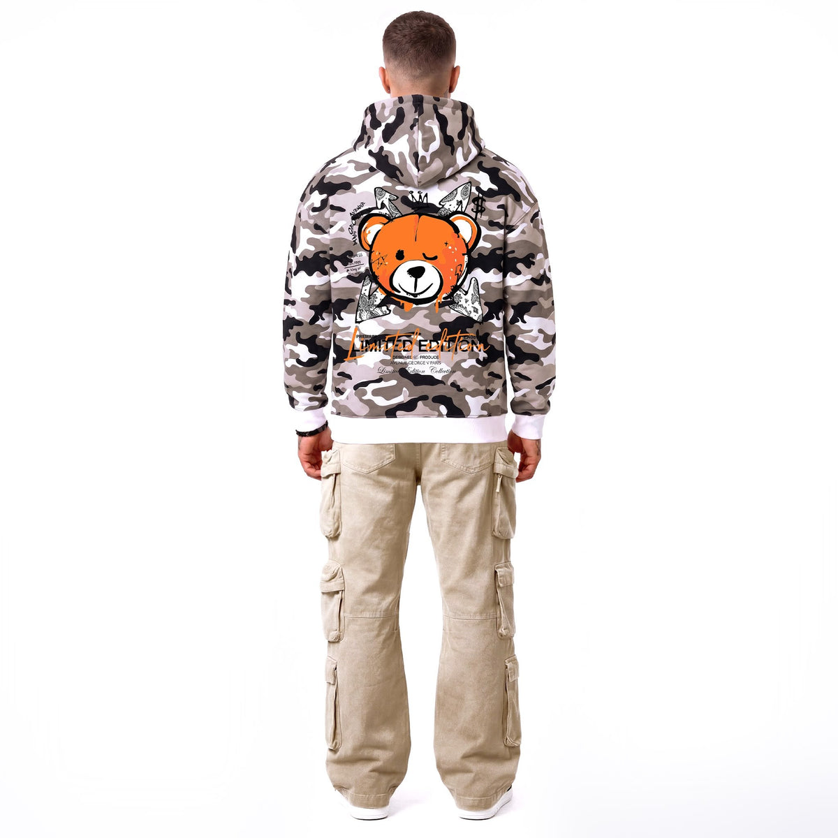 Hoodie Camo Limited Edition — Beige/Orange, dos, porté