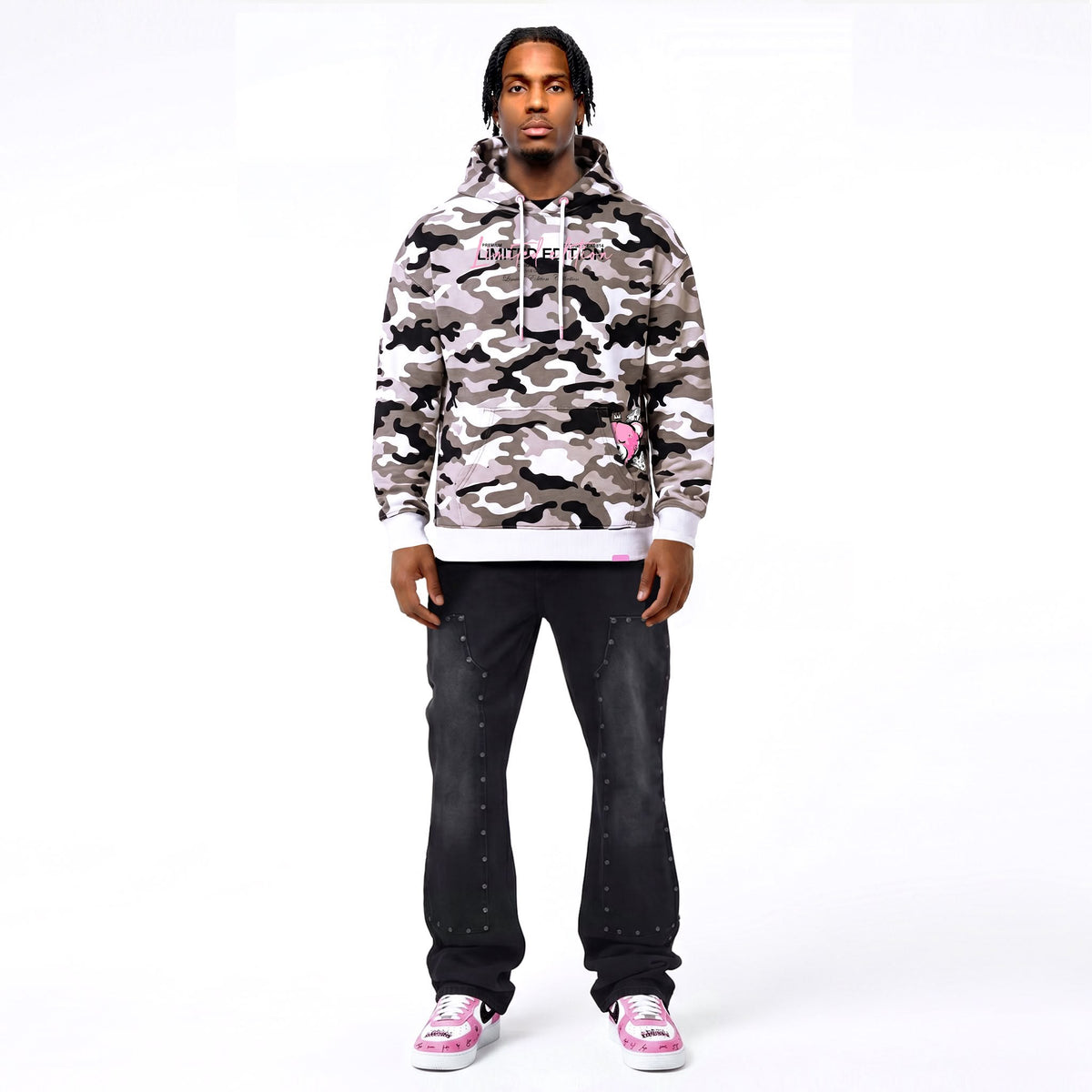 Hoodie Camo Limited Edition — Beige/Rose, face, porté