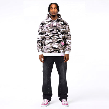 Hoodie Camo Limited Edition — Beige/Rose, face, porté