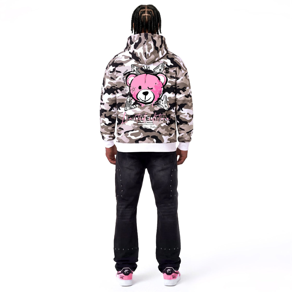 Hoodie Camo Limited Edition — Beige/Rose, dos, porté