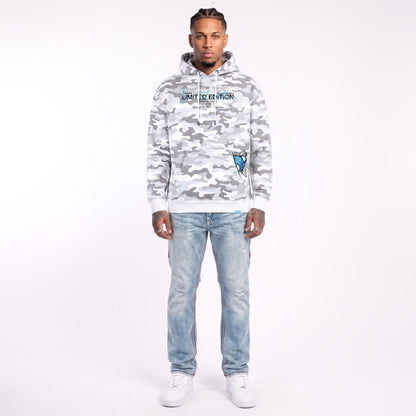 Hoodie Camo Limited Edition — Blanc/Bleu, face, porté