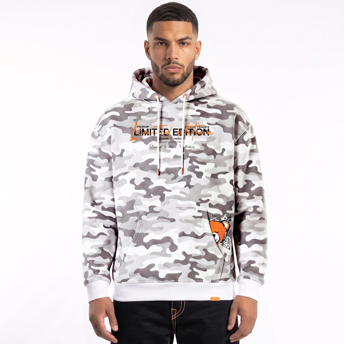 Hoodie Camo Limited Edition — Blanc/Orange, face