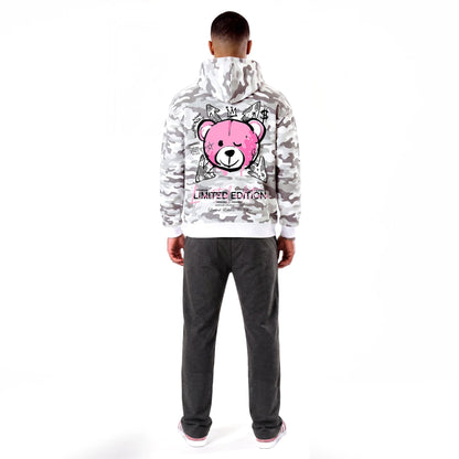 Hoodie Camo Limited Edition — Blanc/Rose, dos, porté