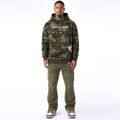 Hoodie Camo Limited Edition — Kaki/Rose, face, porté