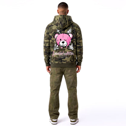 Hoodie Camo Limited Edition — Kaki/Rose, dos, porté