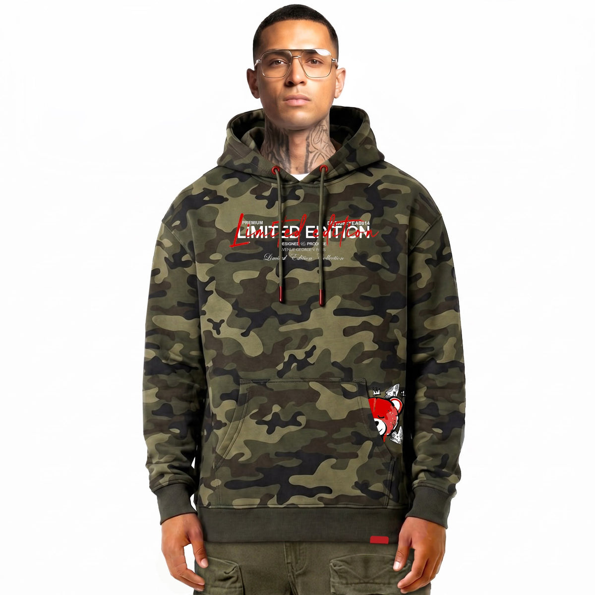 Hoodie Camo Limited Edition — Kaki/Rouge, face