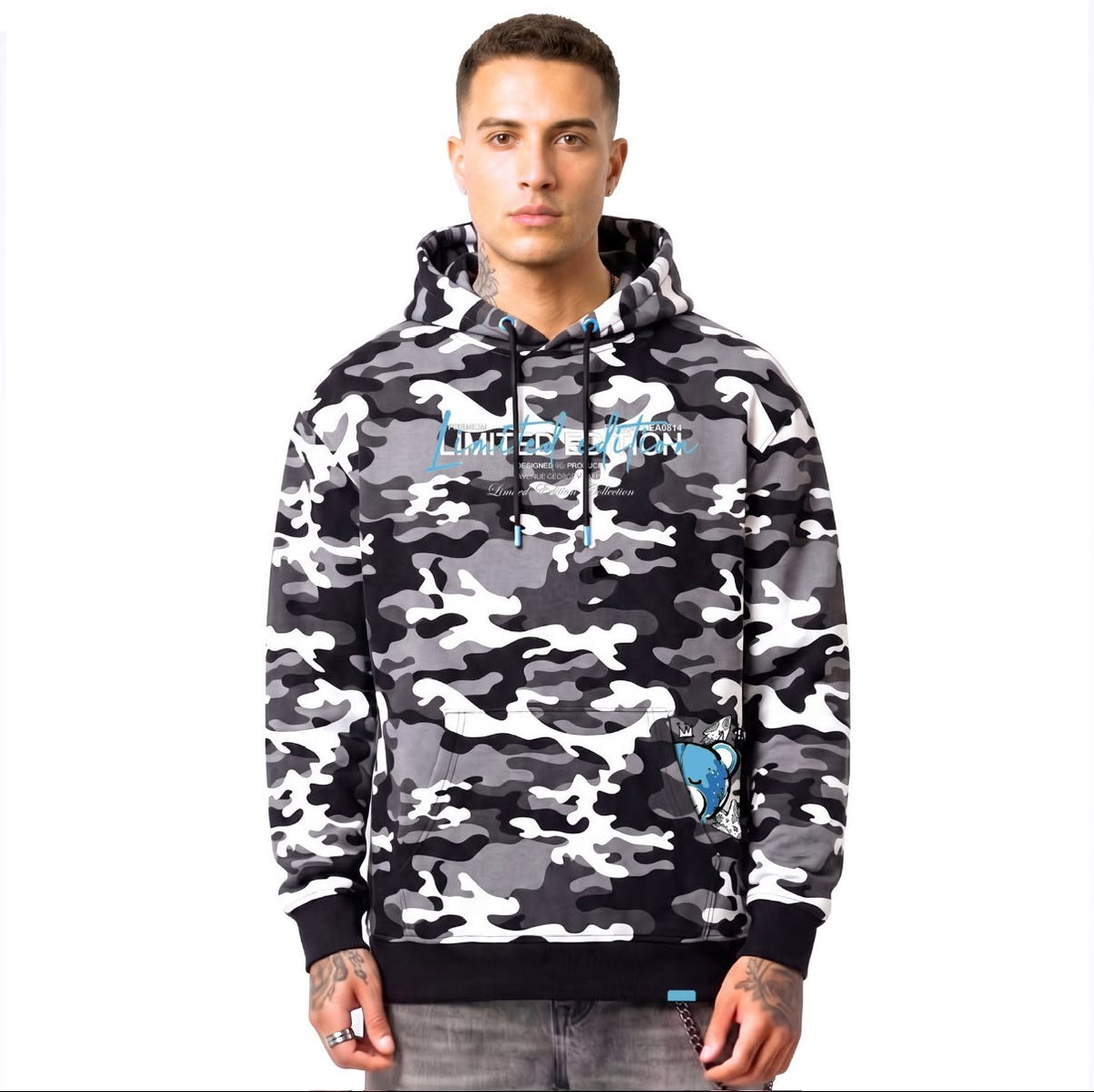 Hoodie Camo Limited Edition — Noir/Bleu, face