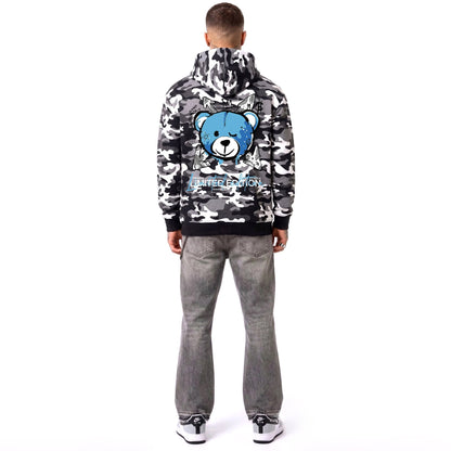 Hoodie Camo Limited Edition — Noir/Bleu, dos, porté