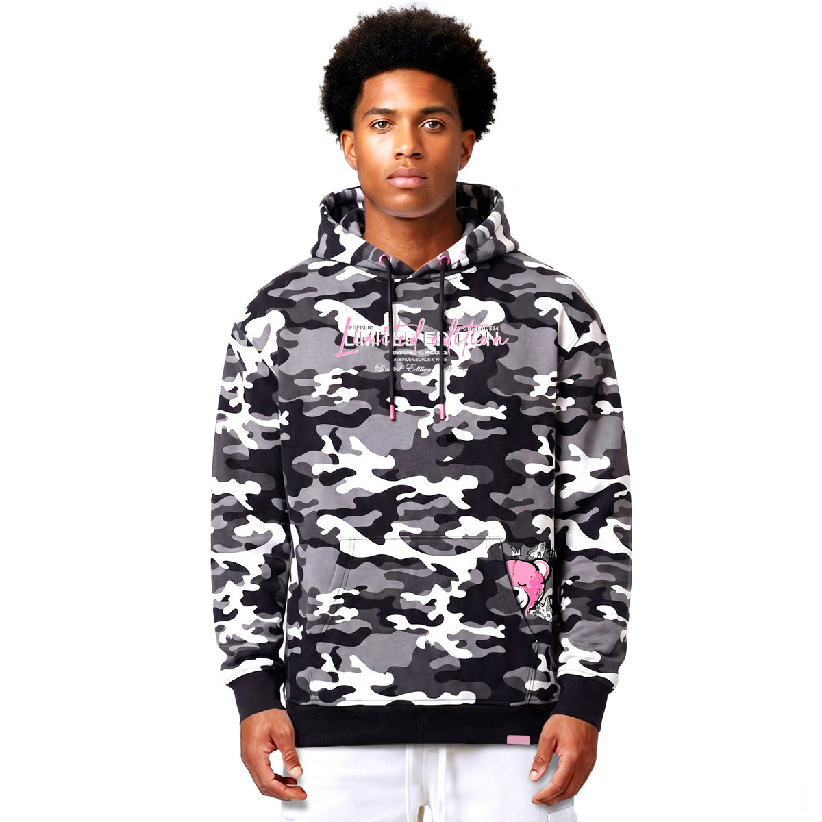 Hoodie Camo Limited Edition — Noir/Rose, face