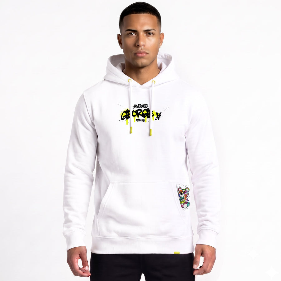 Hoodie Bear Graffiti — Blanc, face