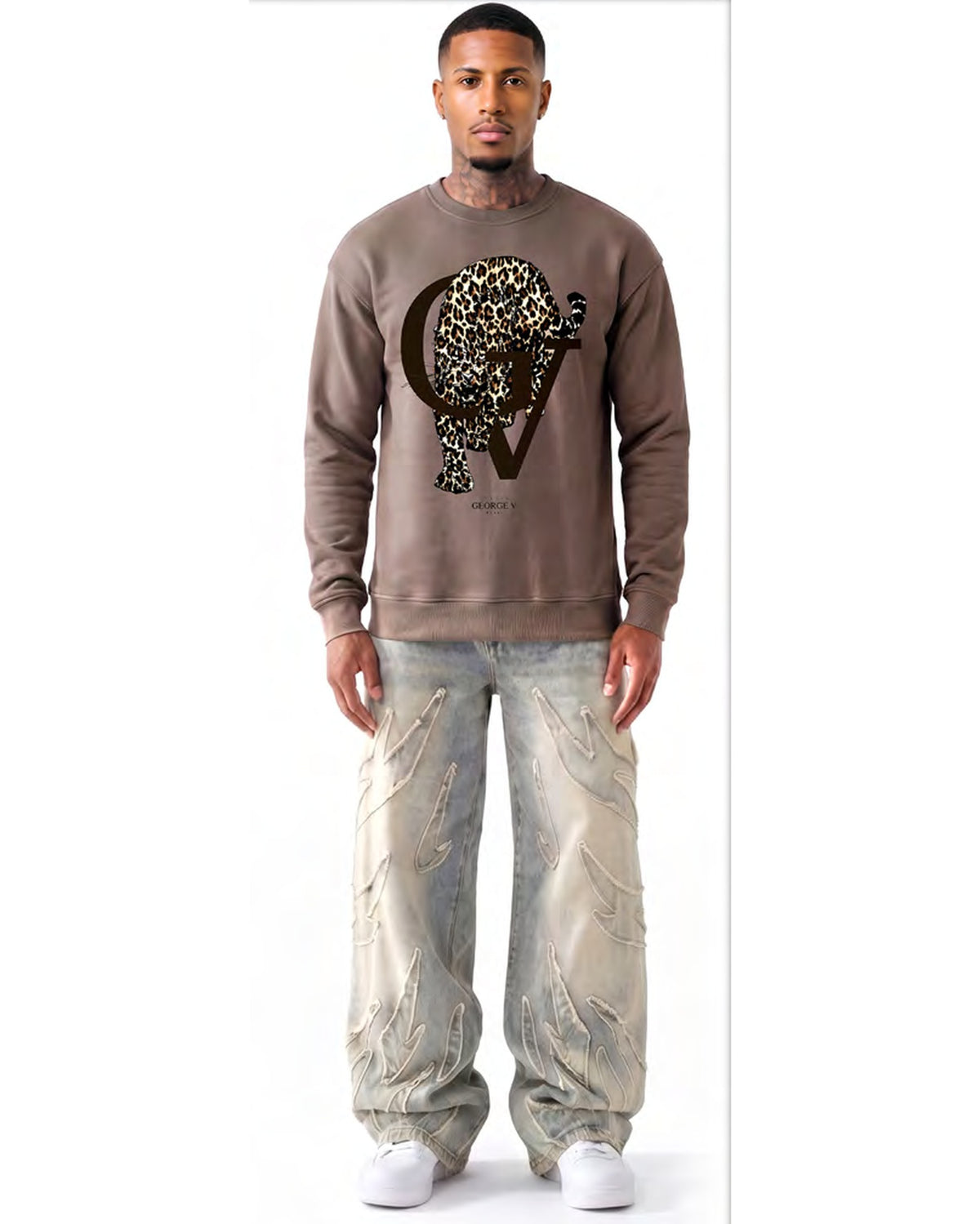 Sweatshirt Leopard Monogram — Beige, face