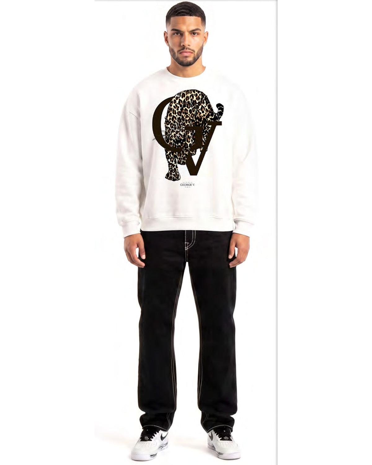 Sweatshirt Leopard Monogram — Blanc, face