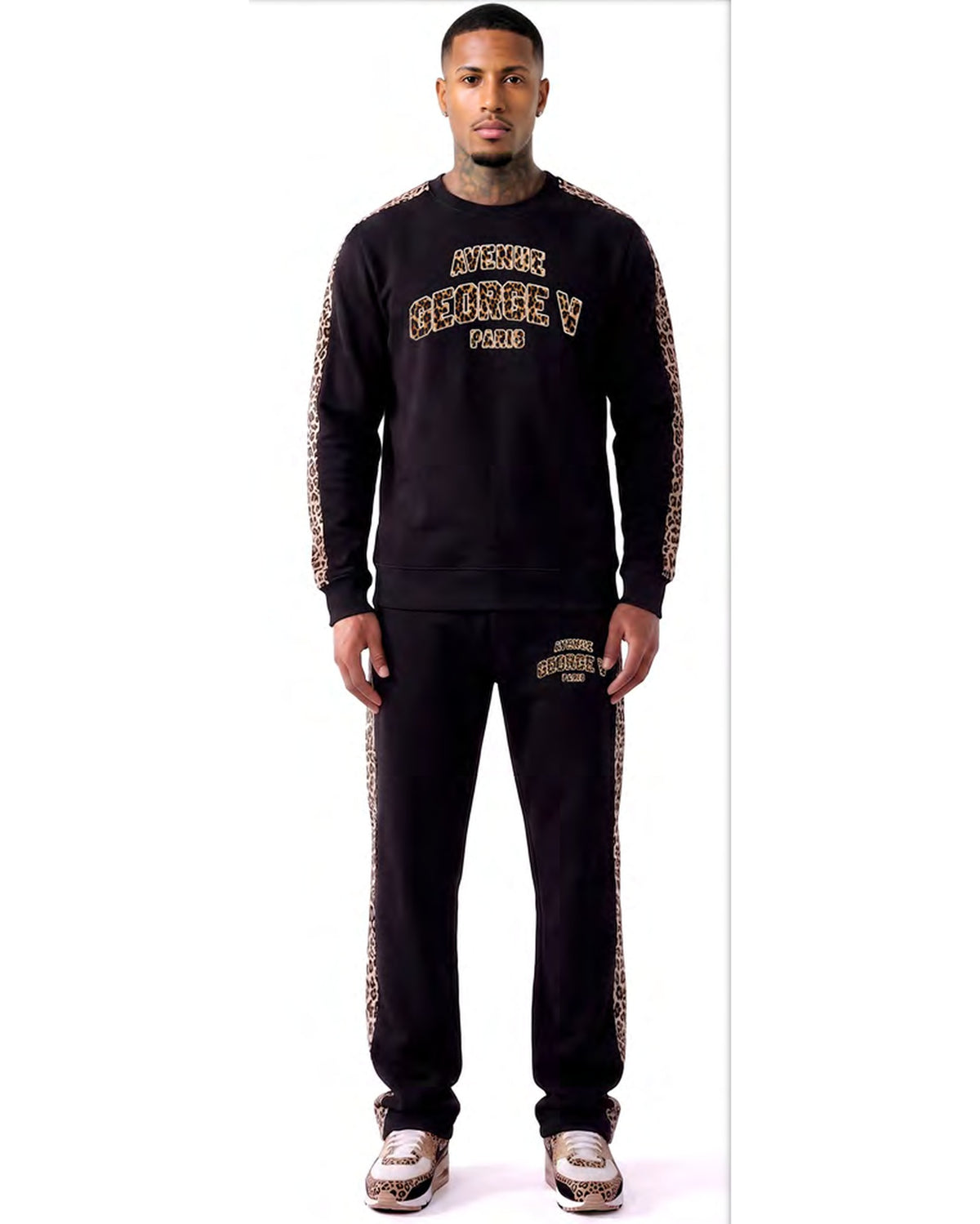 Ensemble Leopard Varsity — Noir, face
