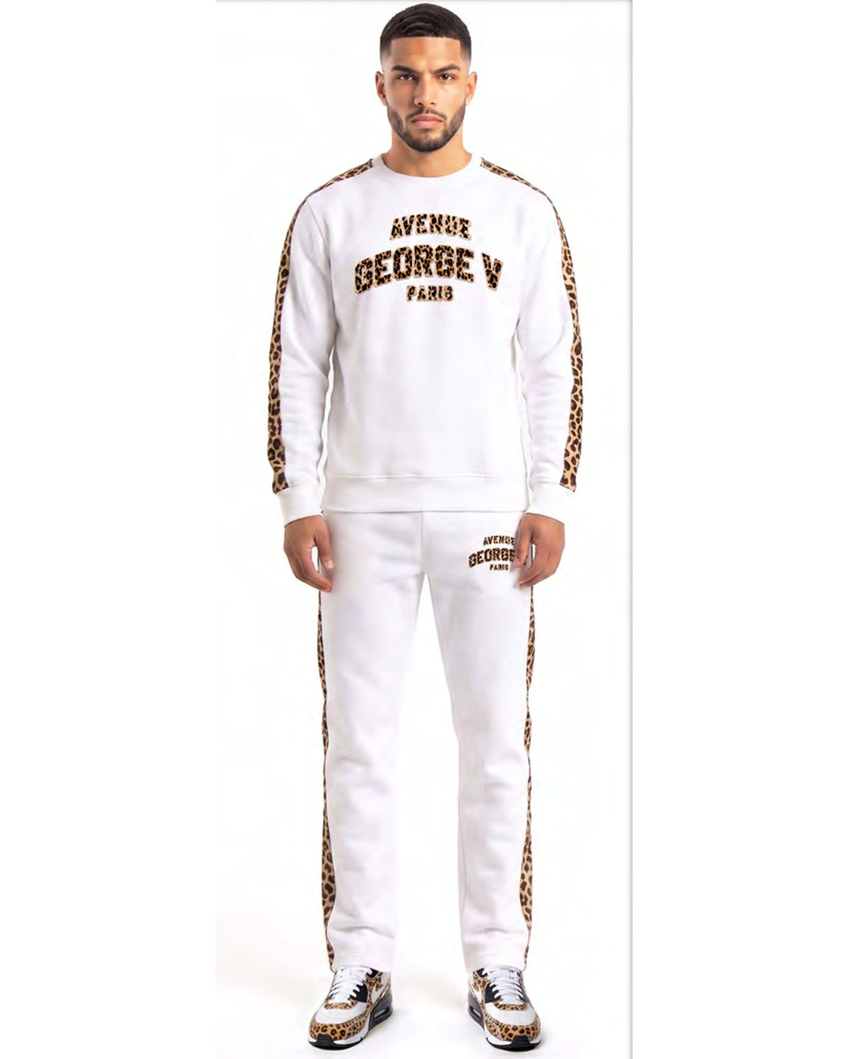 Ensemble Leopard Varsity — Blanc, face