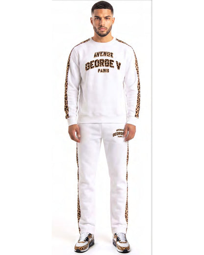 Ensemble Leopard Varsity — Blanc, face