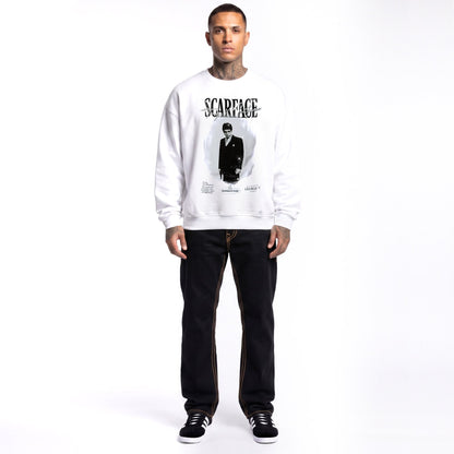 Sweatshirt Scarface — Blanc, face, porté