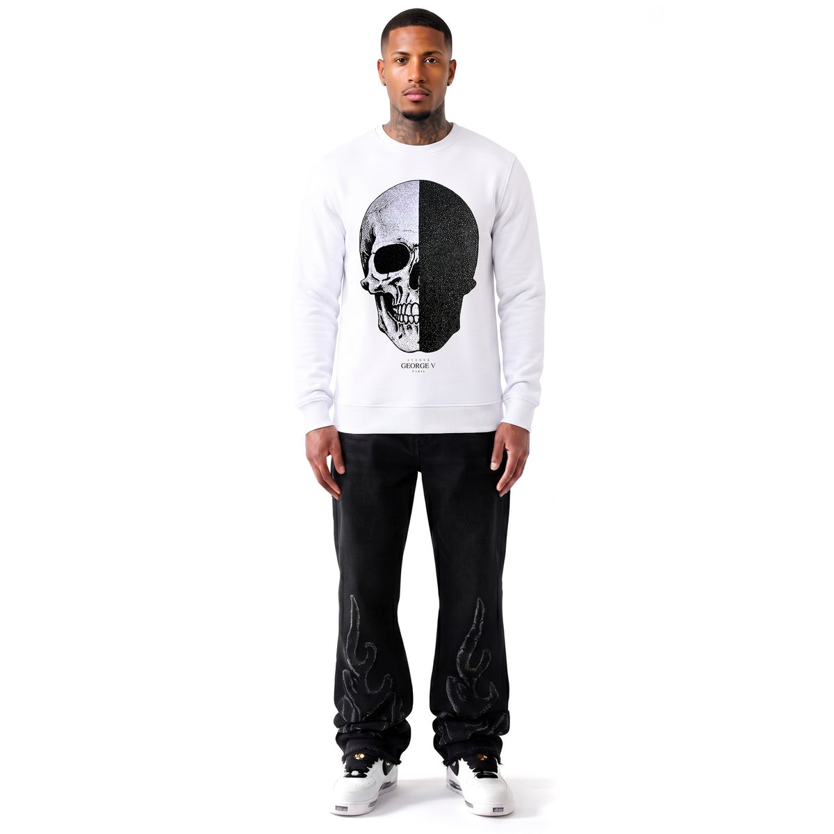 Sweatshirt Skull — Blanc, face, porté