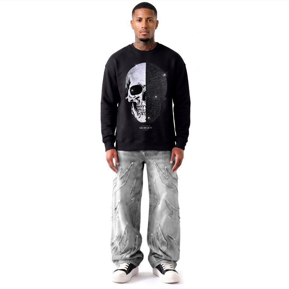 Sweatshirt Skull — Noir, face, porté
