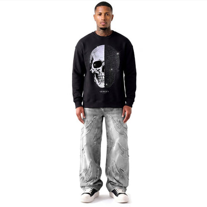 Sweatshirt Skull — Noir, face, porté